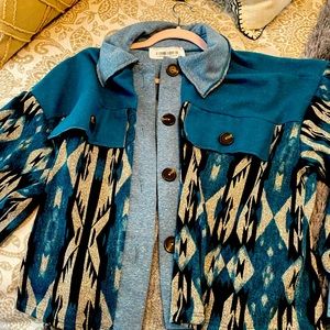 Turquoise Flannel Aztec print jacket